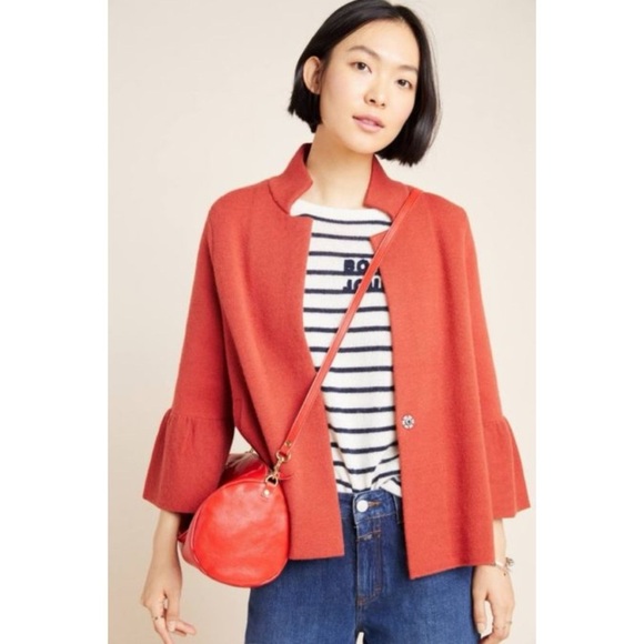 Anthropologie Rust One Button Sweater Jacket Size Small - Picture 1 of 10